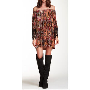 NEW~ VOOM by Joy Han‎ Burnout Velvet Velour Off-The-Shoulder Dress ~ S